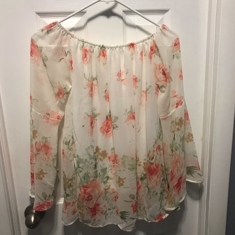 Floral off the shoulder long sleeve shirt